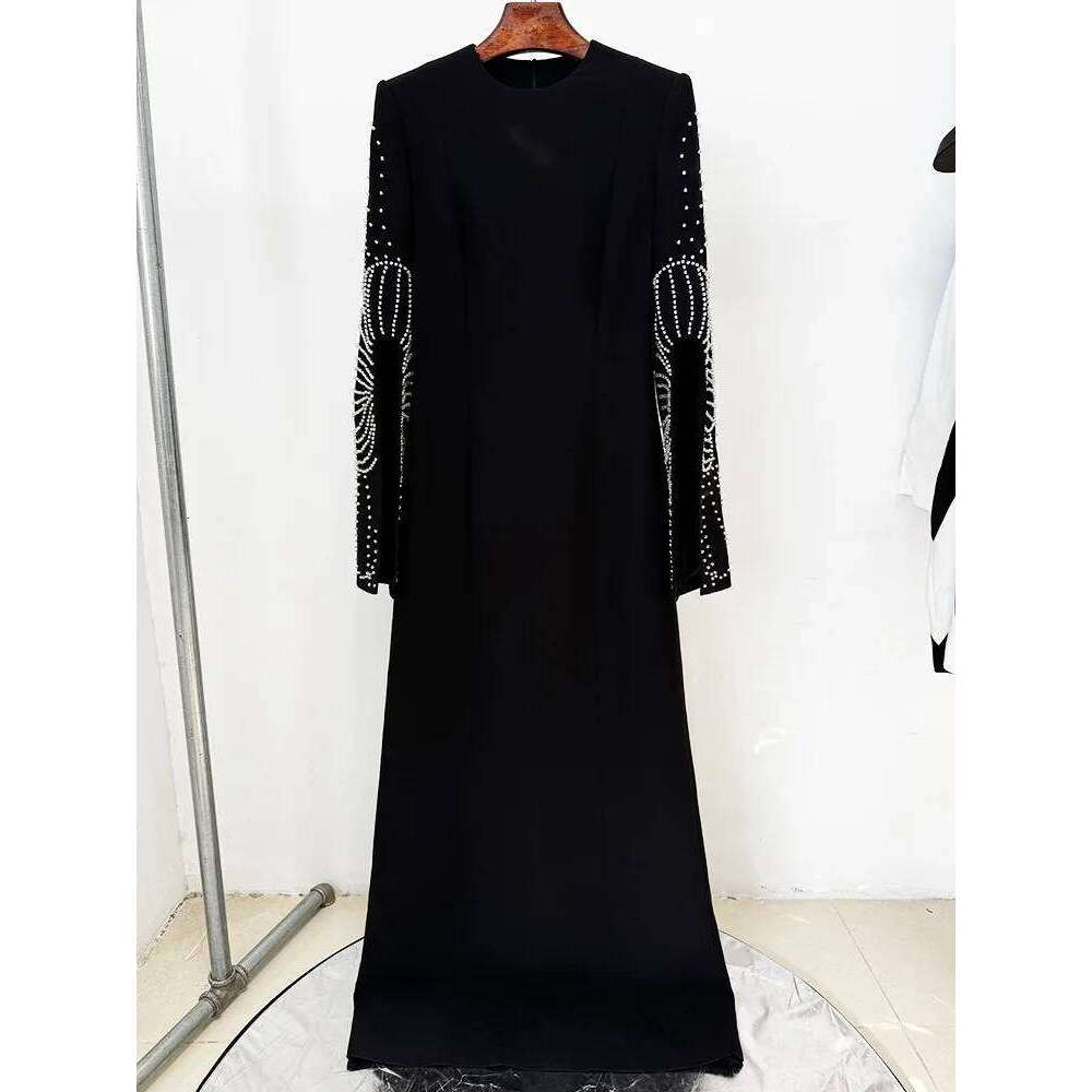 HIGH STREET Newest Fashion 2025 Designer Party Vestido Women's Dias Beaded Slit Sleeve Long Maxi Dress