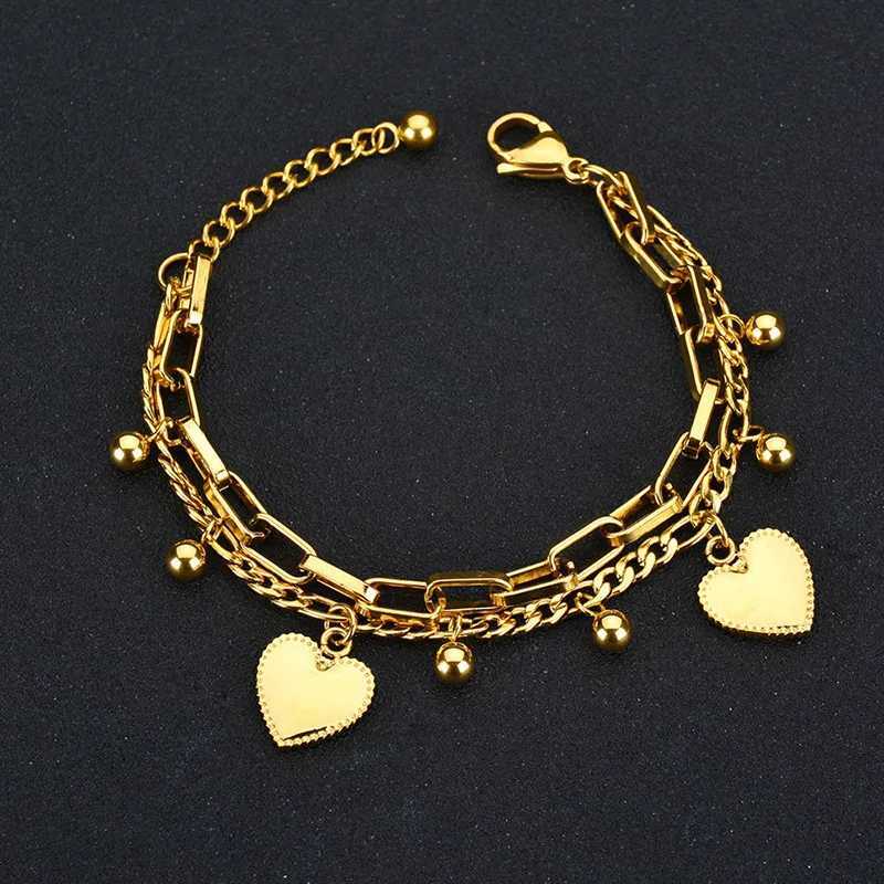 316L Stainless Steel Multilayer Heart Bracelet for Women High Quality Gold Color Rustproof Girls Wrist Jewelry Gift XJ250707