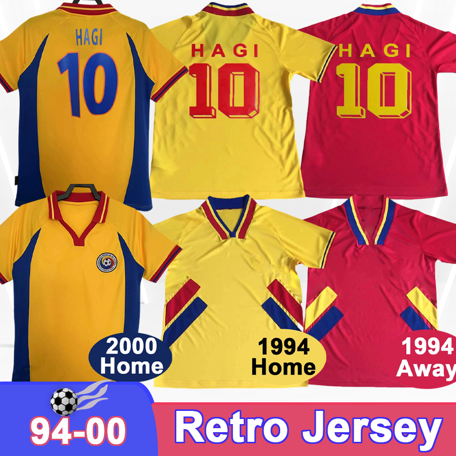 1994 2000 Romania National Team Mens Retro Soccer Jerseys RADUCIOIU POPESCU HAGI ROMANIA Home Away Football Shirt Short Sleeve Vintage Adult Uniforms