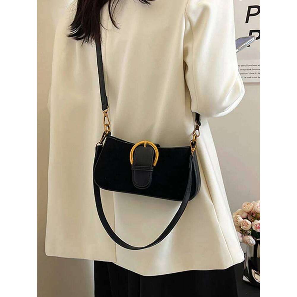 High-end Retro Women Armpit Bags Autumn Winter Belt Design Small Square Trendy Lady Daily Work Crossbody Bag