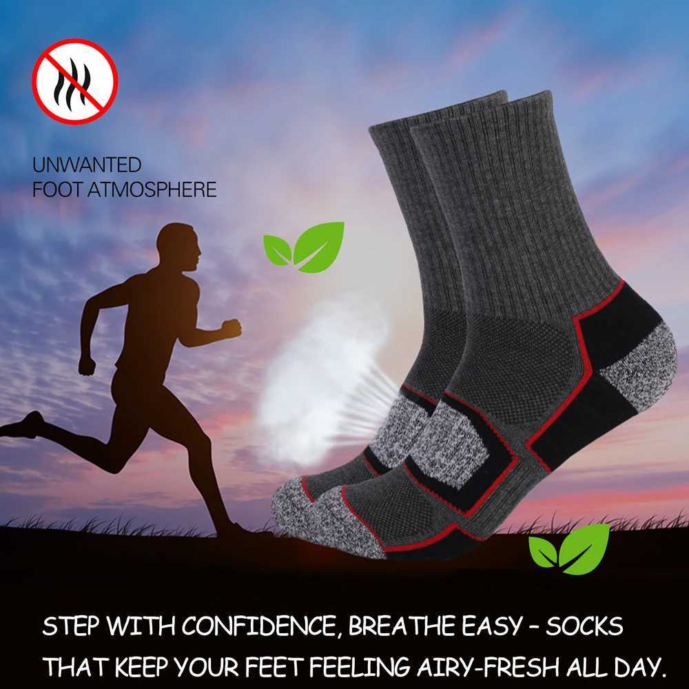 6 Pairs Mens Heavy Cushion Hiking Socks Cotton Anti-Odor Moisture-Wicking Unisex Sizes 35-50 for Trekking Running Multi-Pack Z250610
