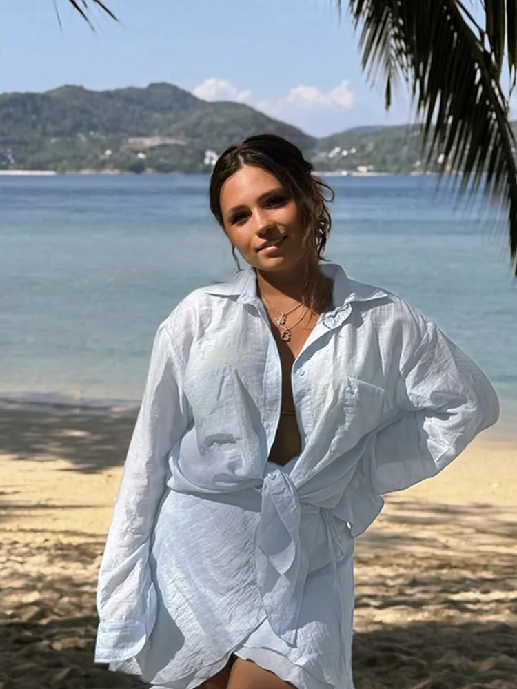 Fashion Cotton Linen Shirt Skirt Set Women Long Sleeve Single Breasted Tops Ruffles Mini Skirts Summer Vacation Beach Outfits 250606