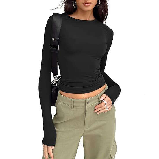 Base Shirt Short Fit Long Sleeve Basic Round Neck Top Slim Milk Silk Women's Clothing B5