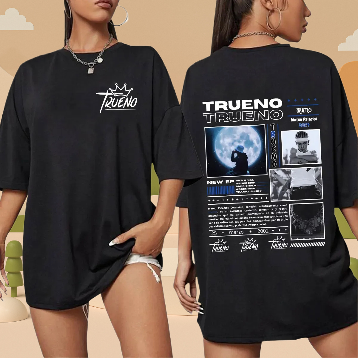 Rapper Trueno Album Tour Merch Designer T-shirt Men Women Clothes Fashion Short Sleeve Tee Shirt Streetwear Cotton Loose T-shirts Unisex