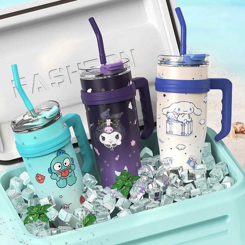Sanrio Sanrio Big Mac Insulated Cup 304 Stainless Steel Large Capacity with Handle Thermos Bottle Hello Kitty Kuromi Melody Holiday Gift XJ250611
