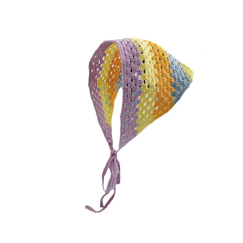 French Vintage Knitted Triangle Scarf Womens Fashion Crochet Cut-out Headband Hair Bands 250610