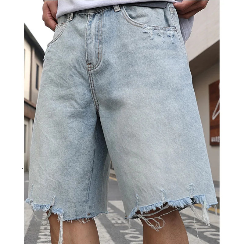 Men Broken Edge Ripped Denim Shorts Cityboy Streetwear Fashion Hip Hop Loose Casual Plus Size Denim Short Pant Jeans Shorts 250611