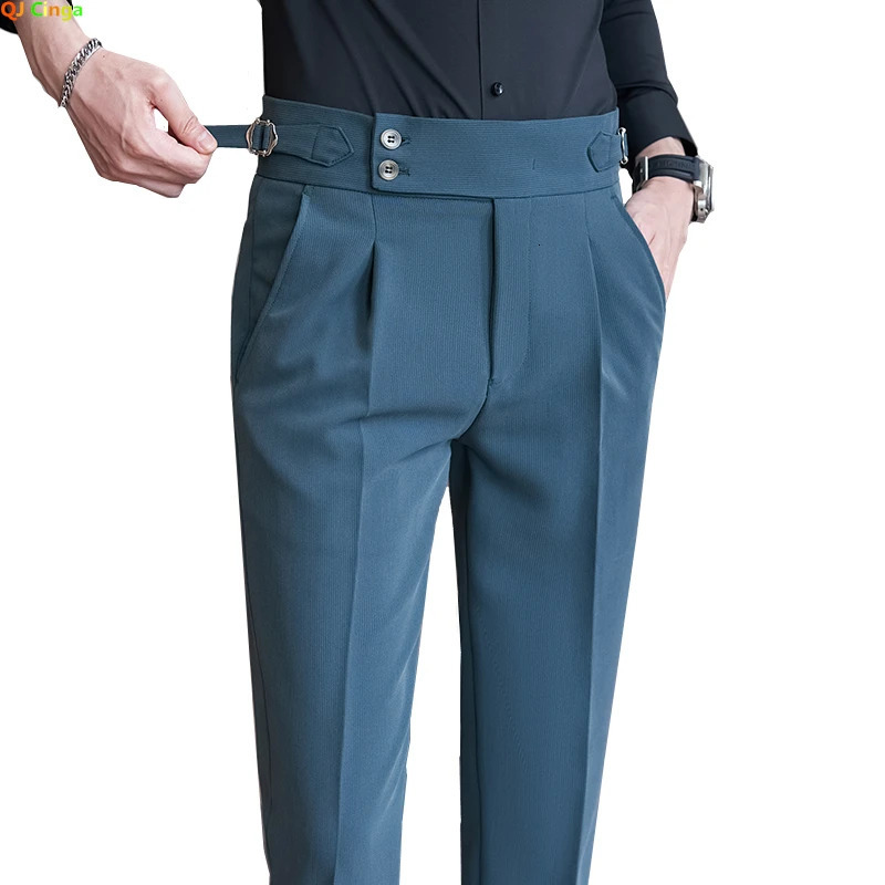 QJ CINGA Grey Mens Woolen Pants AutumnWinter Thick Trousers Men Slim Business Pantalones Hombre Fashion Slacks 2836 250610