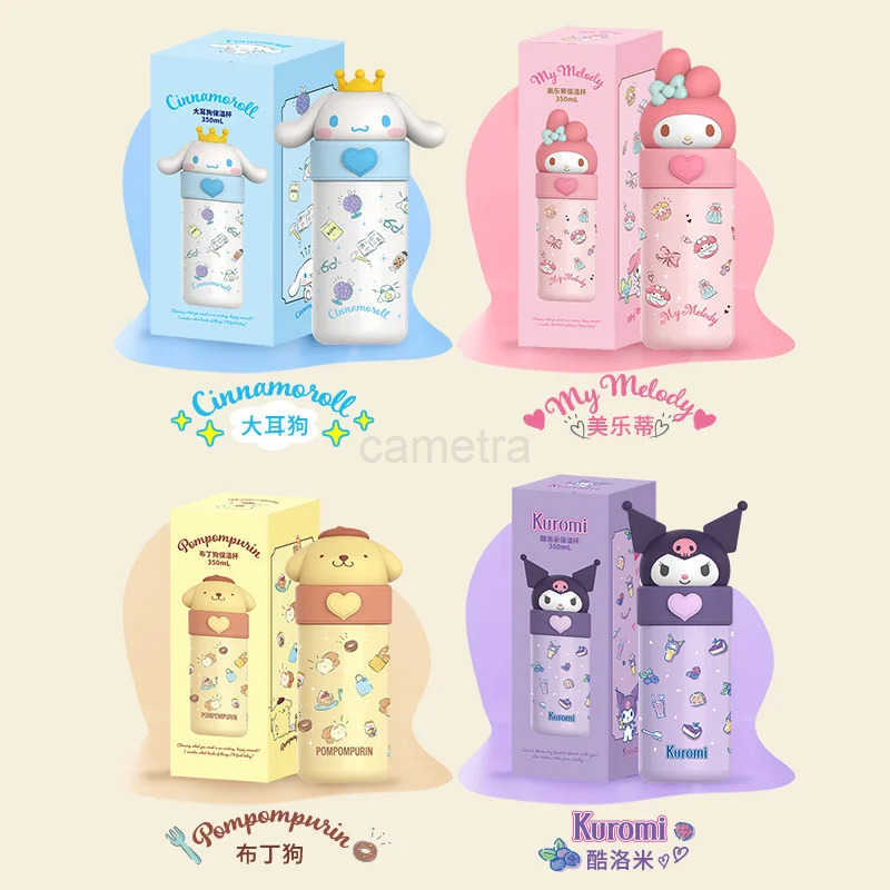 Sanrio 350ml Sanrio Hello Kitty Stainless Steel 316 Thermos Kawaii Kuromi Cinnamoroll Melody Kids Vacuum Flask Water Bottle TumblerXJ25055