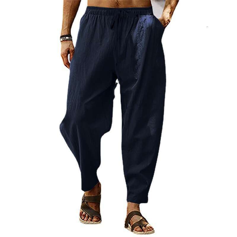 Summer Men's Hip-Hop Breathable Cotton Linen Loose Casual Sports Pants B5