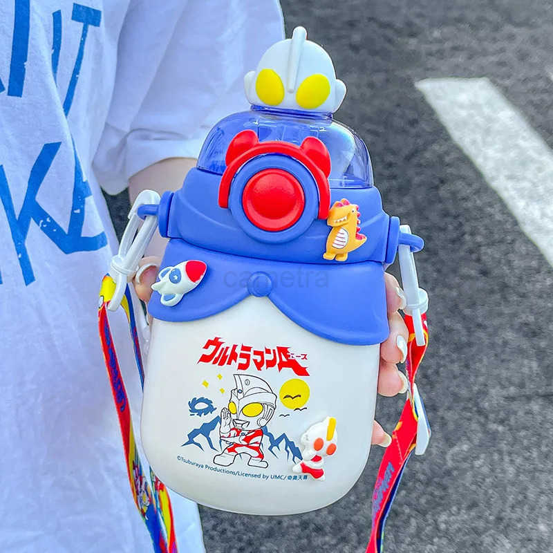 Sanrio Vacuum Cup Large Capacity Straw Stainless Steel Water Bottle Children School Portable Shoulder Thermos Cup Hello Kitty Girl Cute XJ250611