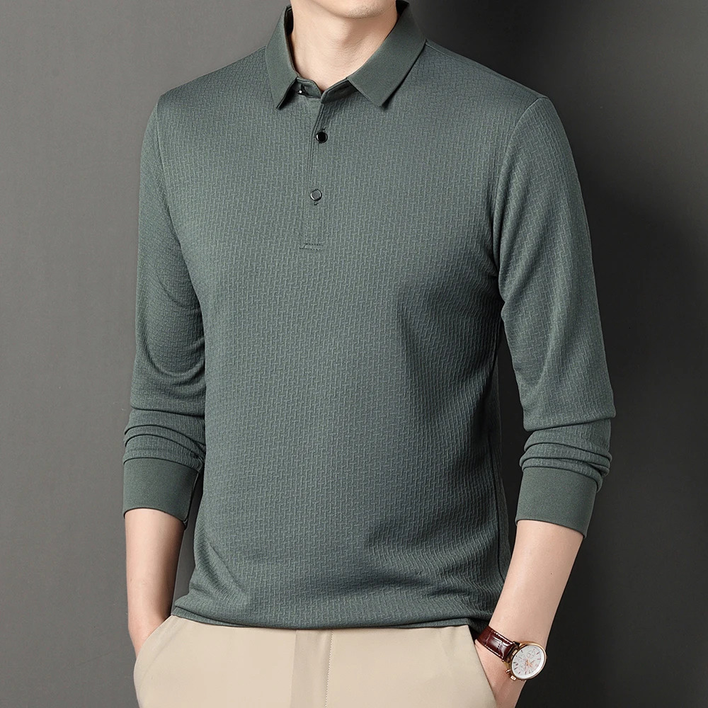 Mens Lopup Hollow Longsleeved Polo Shirt Breathable Business Fashion TShirt Male Golf 4XL 250610