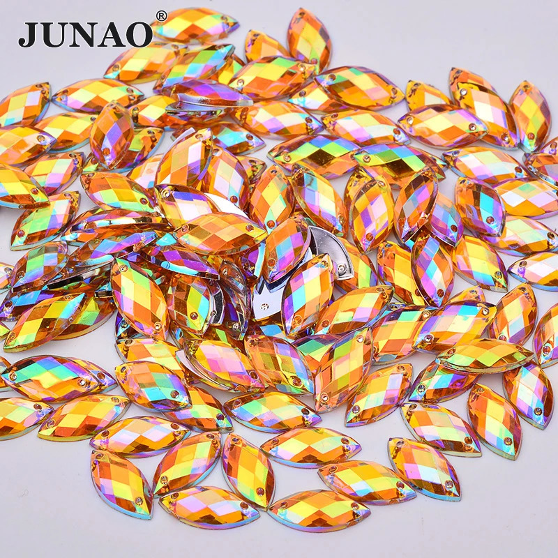 JUNAO 100pc 715mm Pink AB Sewing s Flat Back Horse Eye Sew On Strass Crystal Loose Acrylic Bead Stone For Needlework 250606