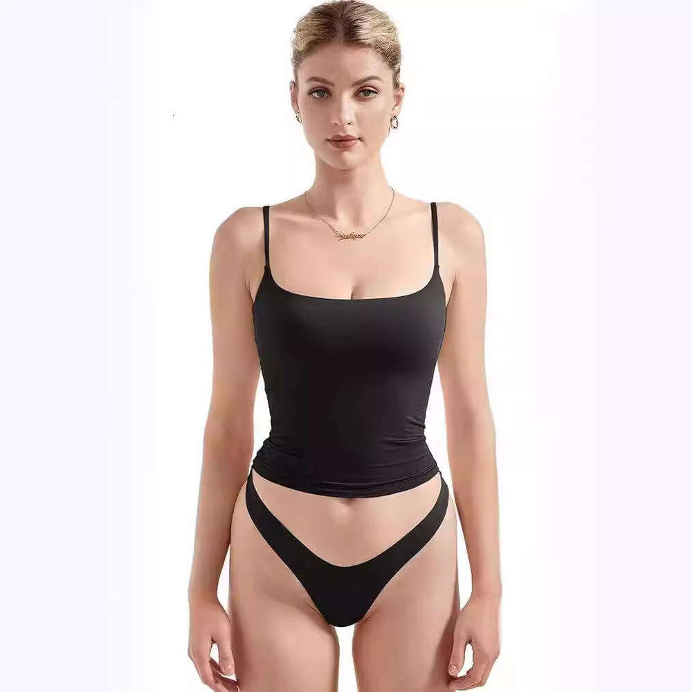 Summer Spaghetti Strap Vest Sexy Sleeveless Black Two-Piece Jumpsuit Top Milk Silk Women's Clothing B5