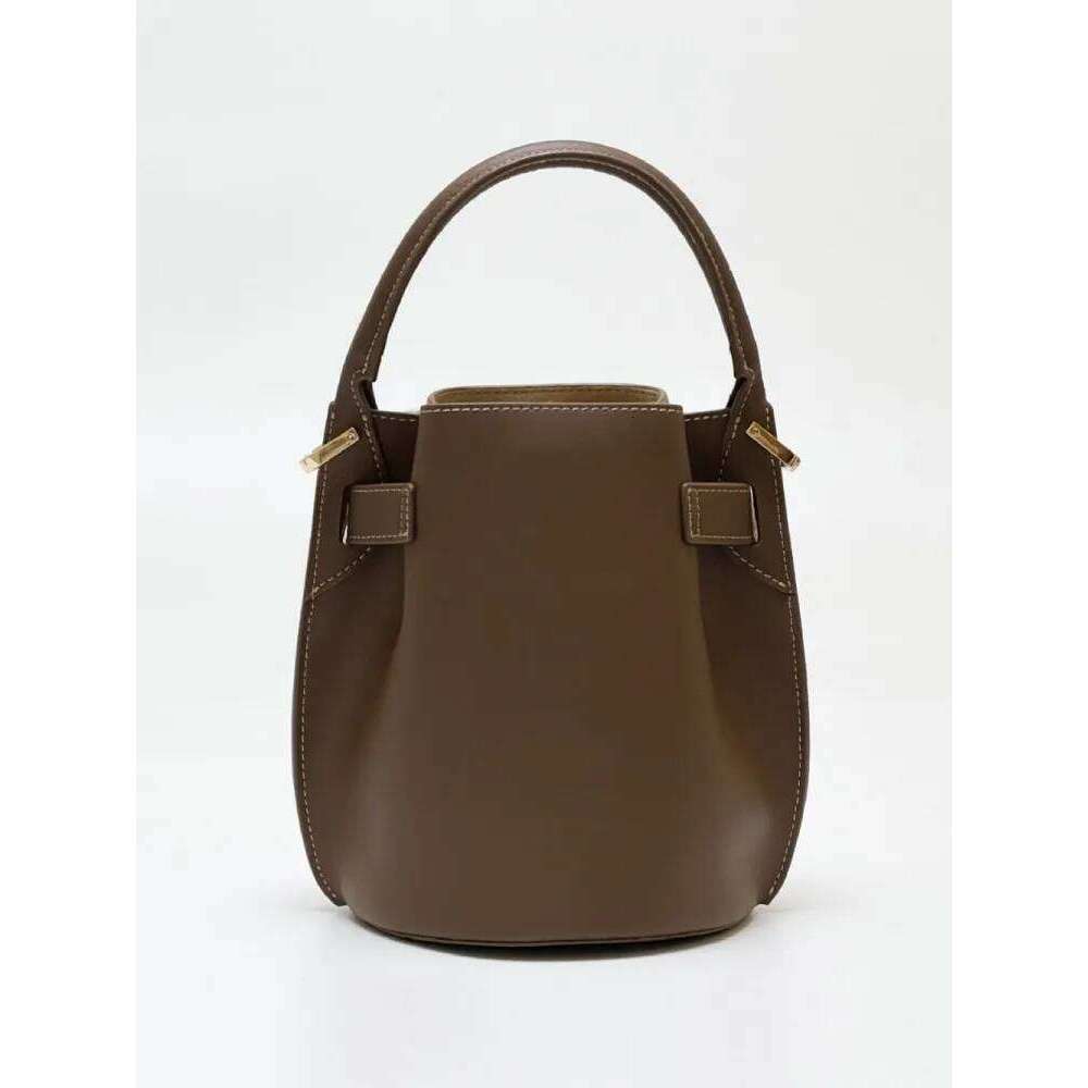 Women Casual Suede Spliced Cow Split Leather Bucket Buckle Designer Shoulder Bags Totes Handbag Strap Crossbody Bag