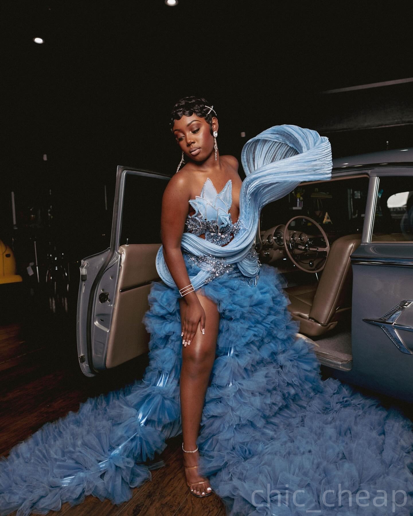 Blue Mermaid Prom Dresses 2025 Appliques Beaded Tiers High Split Evening Formal Party Second Birthday Engagement Gowns Plus Size Dress For Special Occ