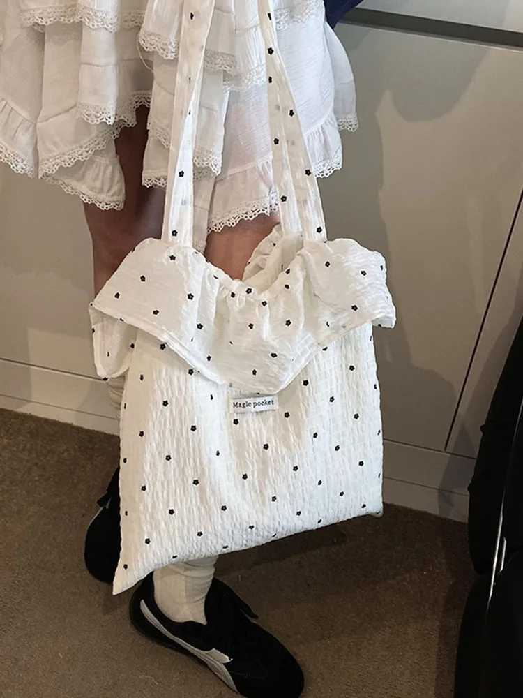 All-match Wave Point Chiffon Shoulder Bag Large Capacity Fairy Mesh Handbag Commuting Bag Korean Style Tote Bag Women XJ250610