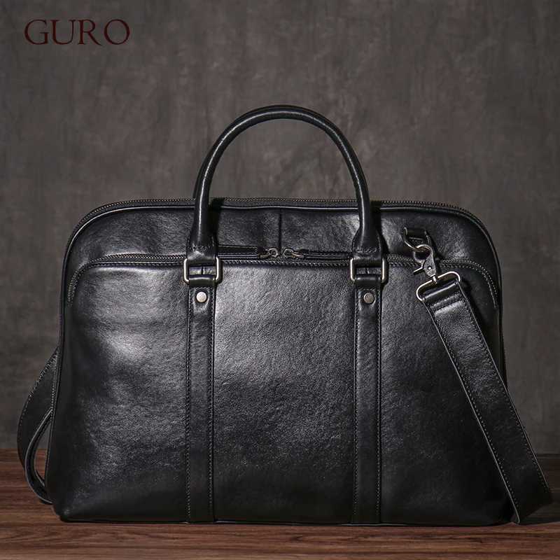 GURO Mens Luxury Genuine Leather Handbag Business Office Travel Briefcase High Quality Original Shoulder Bag For 16 Inch Laptop W250610
