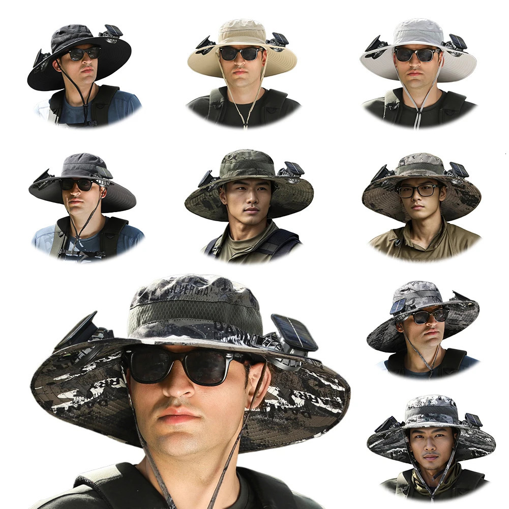 Outdoor Wide Brim Sun Hat With Solar Fan Wide Brim Solar Fan Usb Charging Outdoor Fishing Hat Portable Bucket Hat 250529