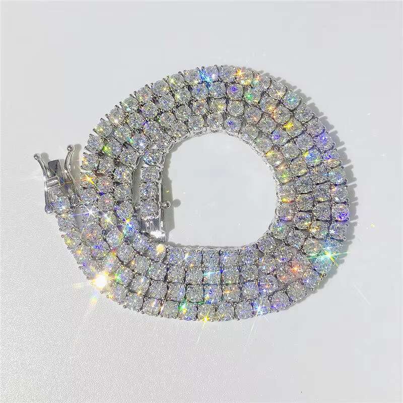 OACOCA Hip Hop Iced Out D Color Moissanite Tennis Necklace 3MM 4MM 5MM 925 Sterling Silver VVS Moissanite Diamond Tennis Chain Necklace