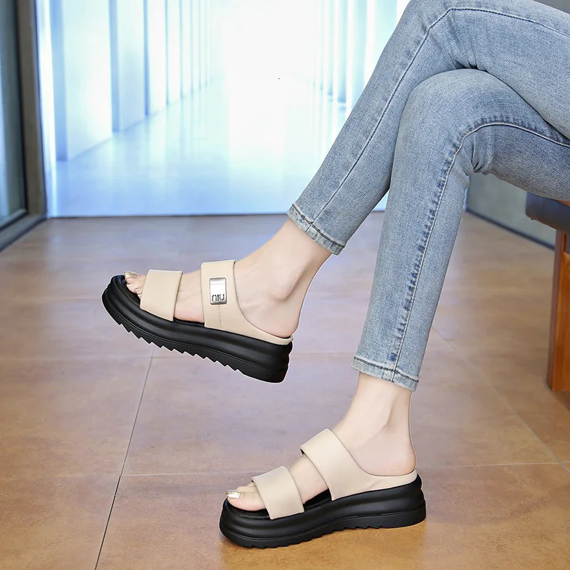 Womens Slippers Wedges Open Toe Outdoor Casual Slippers Round Toe Sandals Summer Outdoor Beach Shoes Fashion Pantuflas Mujer 250609