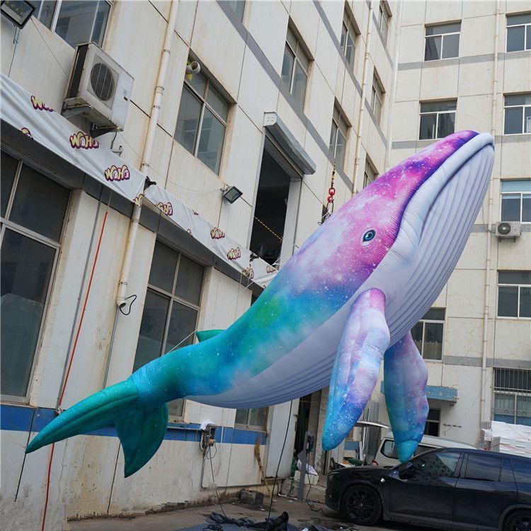 Free shipping 8m length (26ft) Colorful Inflatable Whale Inflatables Balloon Narwhal With Blower and Strip and Videos For Nightclub Ceiling Decoration