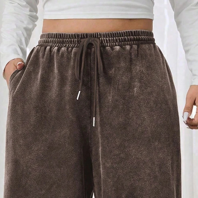 Plus Size Womens Jeans Trousers Solid Colour Casual Corduroy Trousers Wide Legs Woman Trousers Winter Velvet Wide Legs Straigh 250609