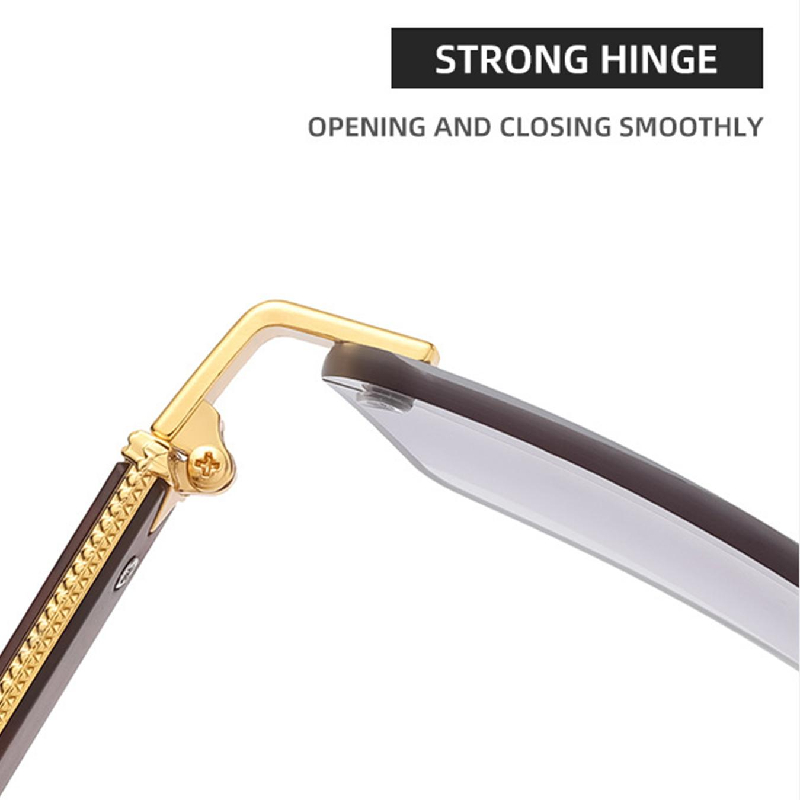 Women Luxury Rimless Sunglasses Rectangle Anti UV400 Color Lens with Wooden Grain Leg Unisex Retro Shades