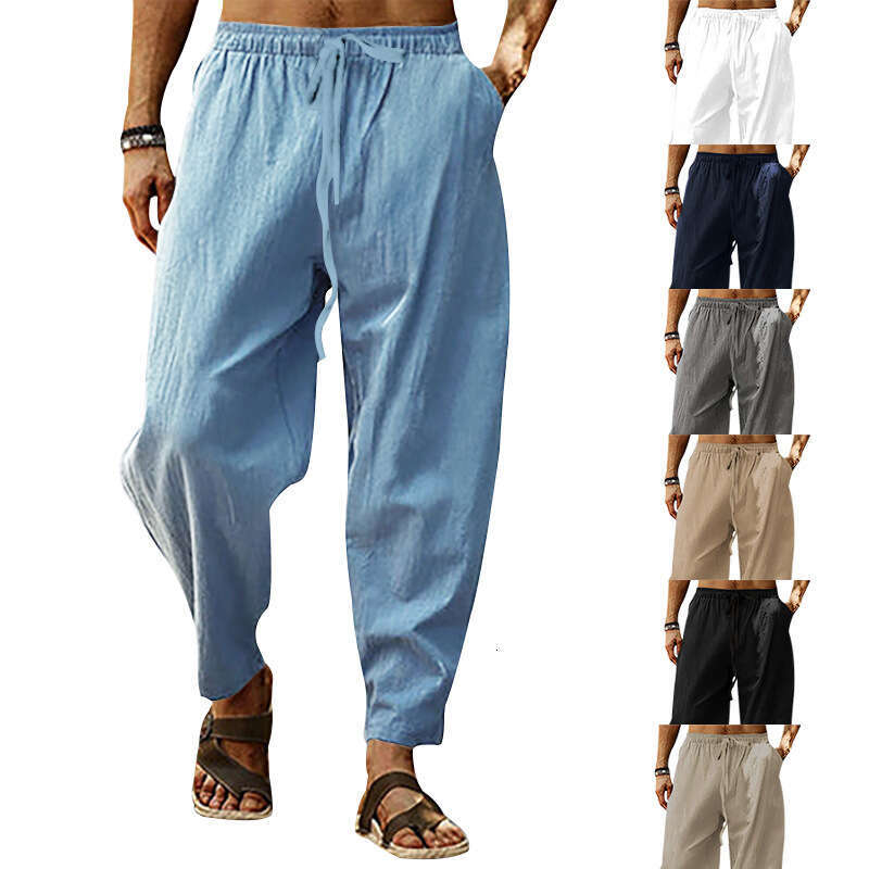 Summer Men's Hip-Hop Breathable Cotton Linen Loose Casual Sports Pants B5