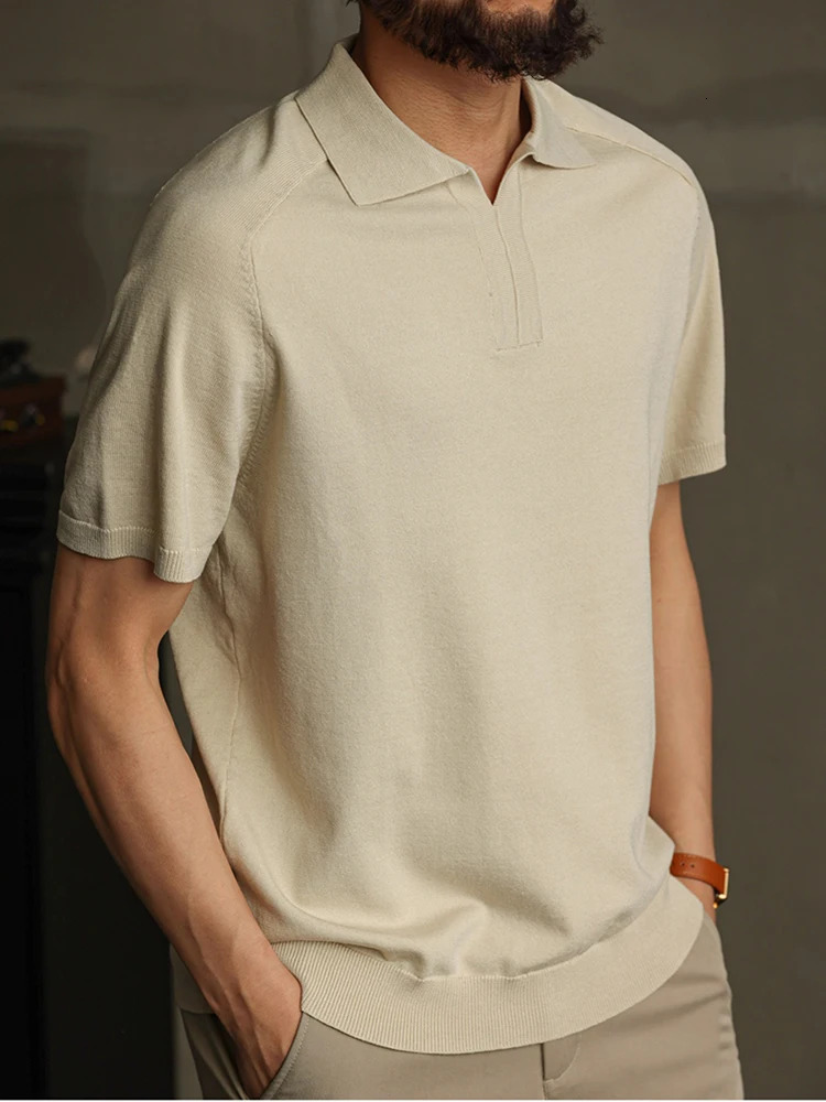 Trendy Slim Mens Short Sleeve Polo Shirt Summer Stylish Zipper Lapel Knitted Shirts For Men Solid Color Polos 250610