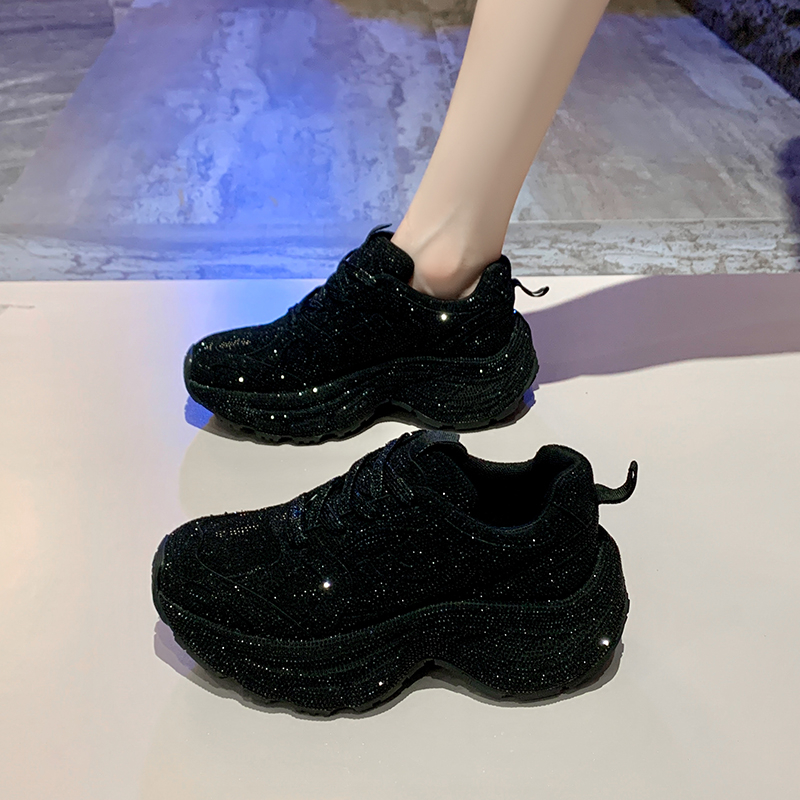 2025 New Women's Fashion Running Shoes Luxury Designer Diamond Shining Casual Sports Shoes Women's Thick soled Casual Shoes High quality out