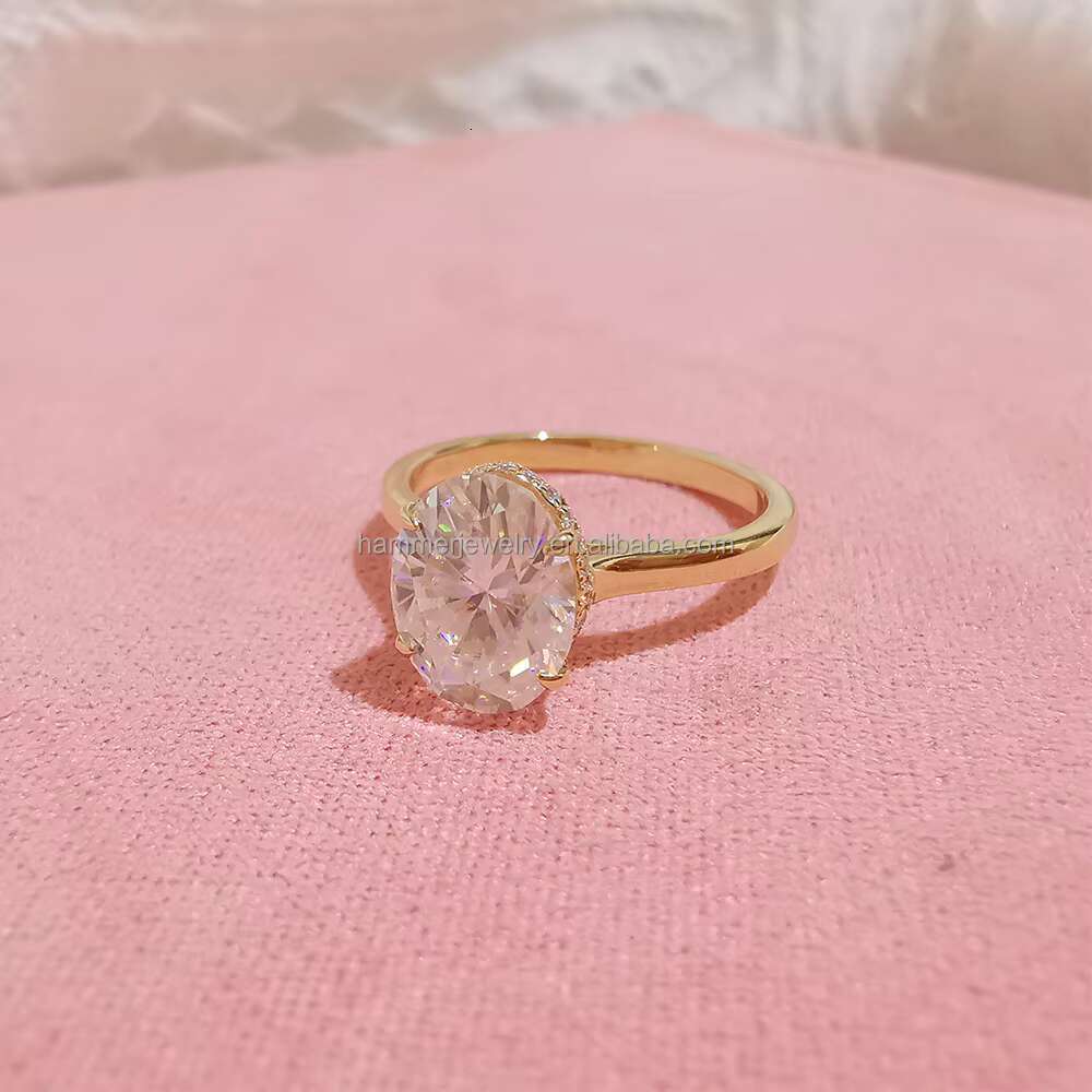Personalized AU585 14k Gold Jewelry Oval Shape Halo Moissanite Rings Wedding Engagement Rings Women Jewelry