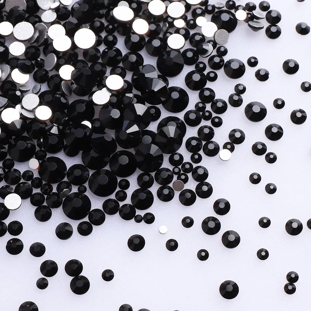 1440PcsPack Mix Size SS3SS20 Black Glass Flat Back Glitter Diamond Non fix s for Nail Art Clothes 250606