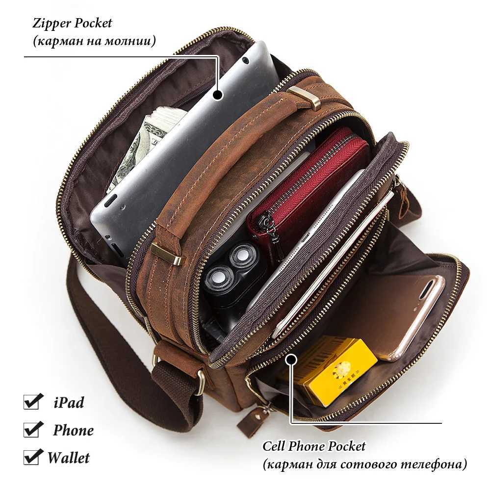 HUMERPAUL Genuine Leather Mens Shoulder Bag Vintage Cross Bags Large Capacity Male Messenger Tote Bag Travel Bolso Hombres W250610
