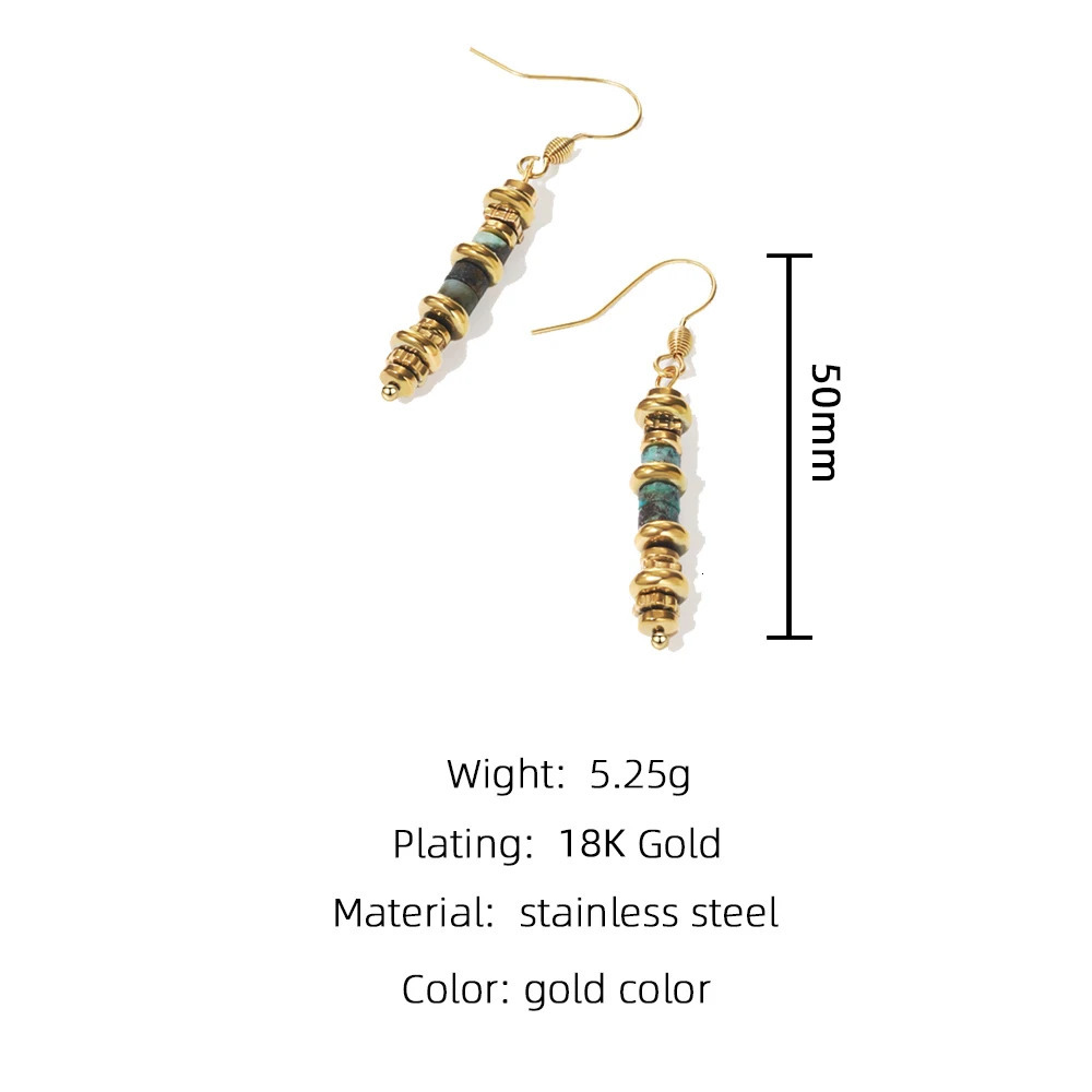 YACHAN 18K Gold Plated Stainless Steel Long Drop Earrings for Women Green Natural Stone Charms Ear hook Earring Trendy Jewelry 250610