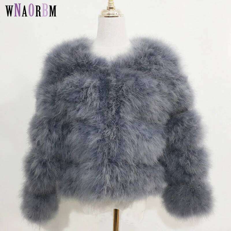 Newowlbie Sexy Ostrich Hair Turkey Fur Coat Plus Leather Women's Genuine Down Short Jacket Retail / Wholesale