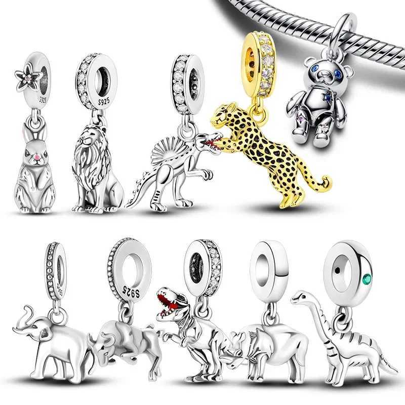 925 Sterling Silver Animal Dinosaur Lion Wolf Tiger Rabbit Pendant Fit Charm Original Bracelet DIY Fine Jewelry Making for Women XJ250611