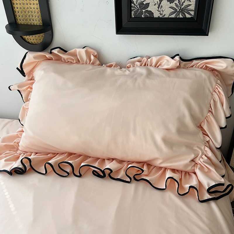 3/4Pcs Korean Princess Style Ruffles Bedding Set Skin-friendly Soft Silky Cool Feeling Duvet Cover Set Bed Sheet cases Y250611