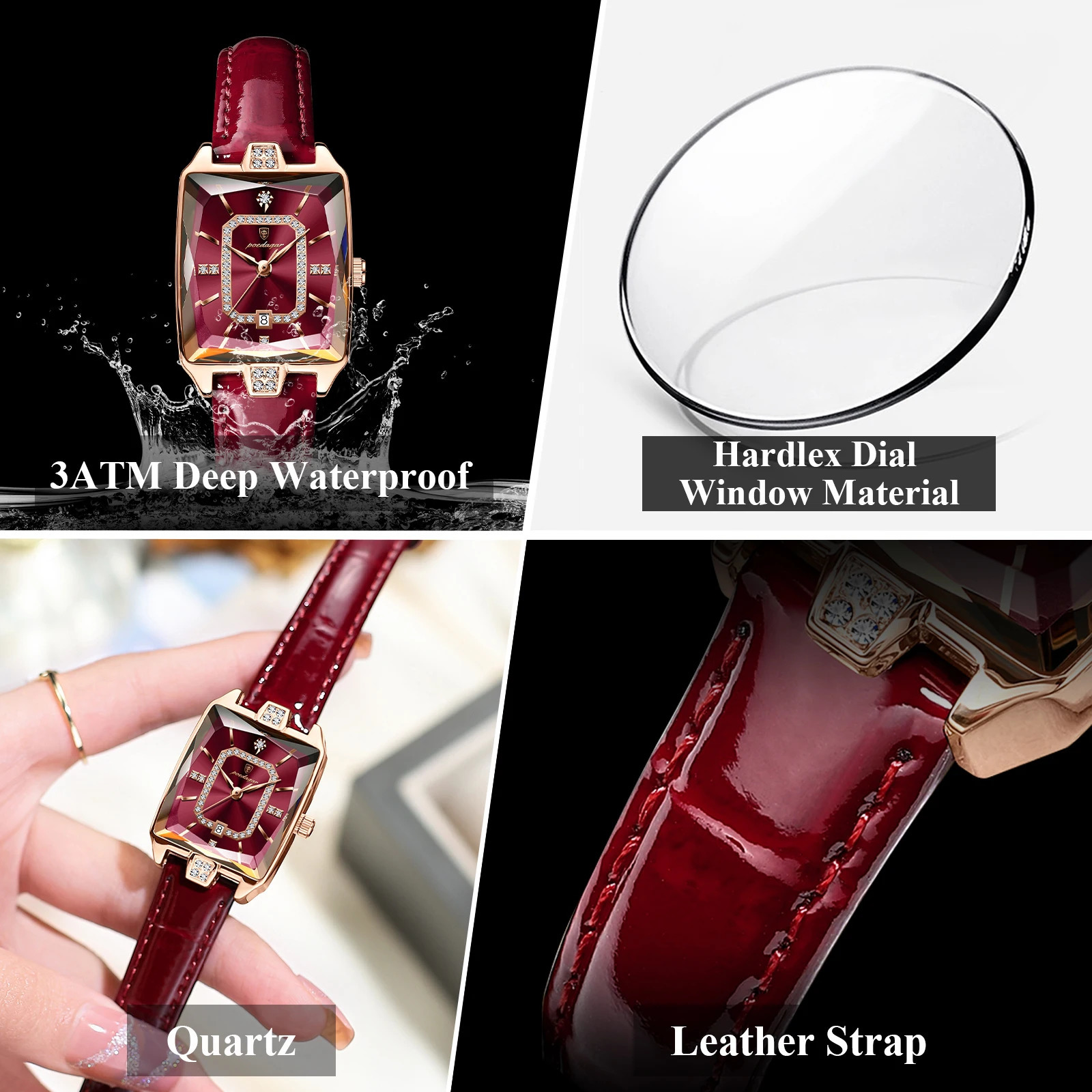POEDAGAR High Quality Women Wristwatch Waterproof Date Rectangle Watch For Woman Leather Quartz Womens Watches RelojBox 250606