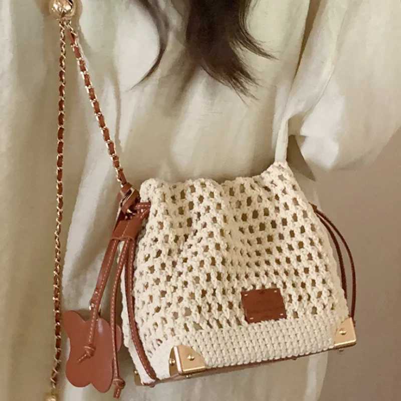 Women Chic Summer Beige Knit Crossbody Bag with Adjustable Strap Single Shoulder Purse Versatile Handbag with Polyester Lining XJ250610