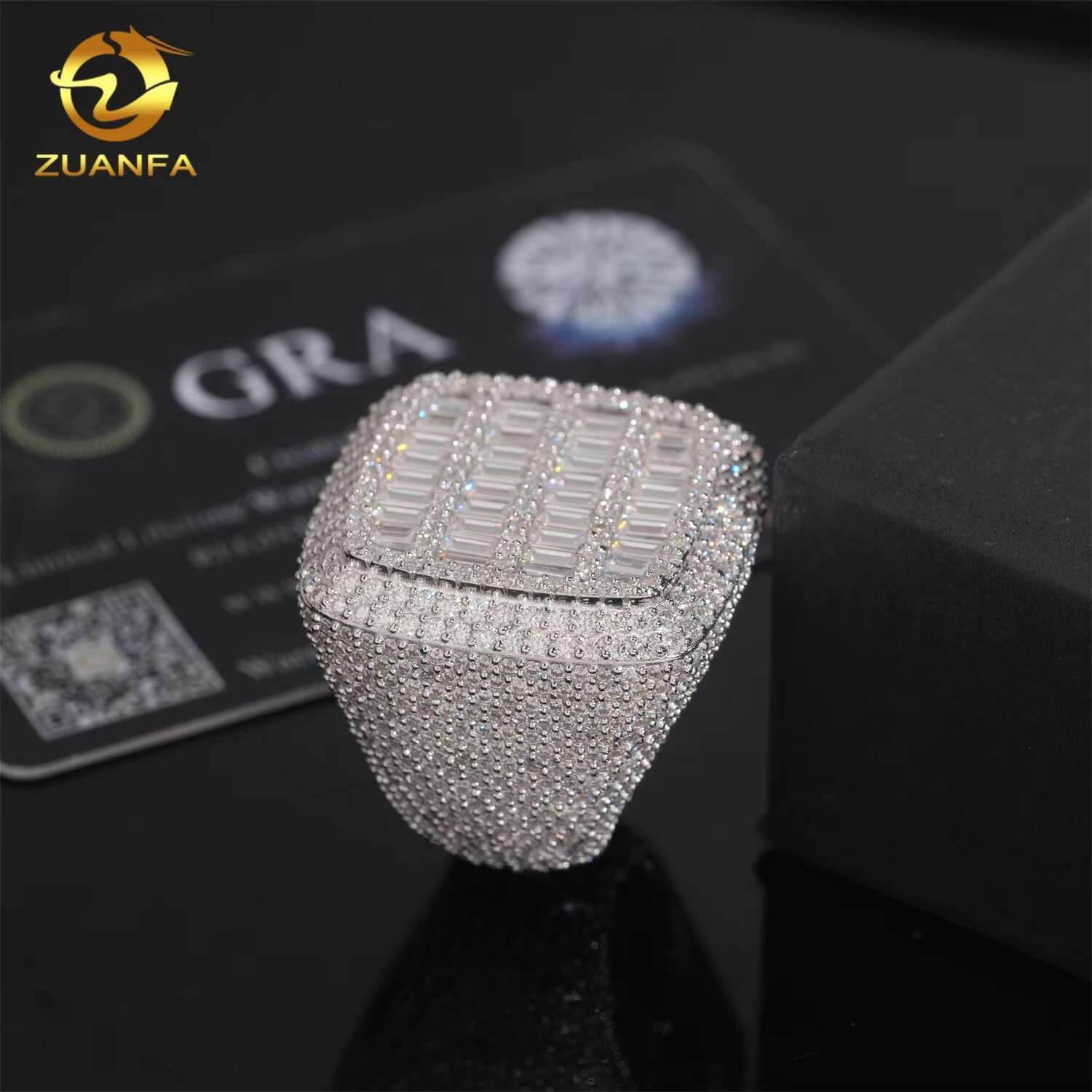 Luxury Big Pass Diamond Tester Diamond Hip Hop Rings baguette 925 Sterling Silver Mens Moissanite Ring