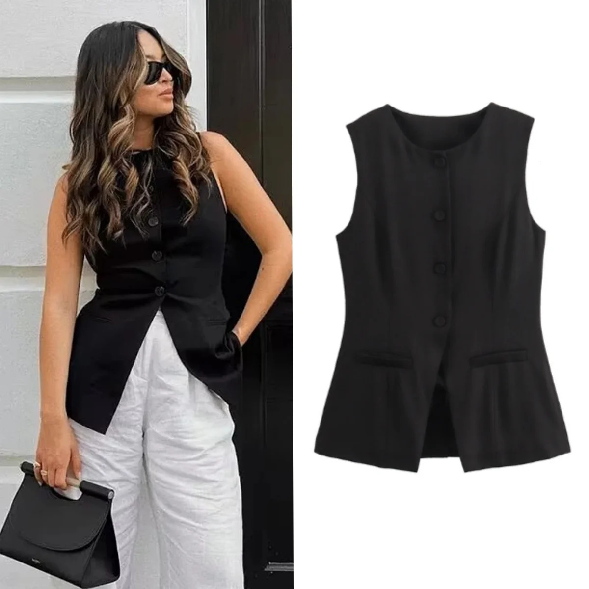 Office Blazer Vest | 2Color Stretch Waistcoat for Summer Women Workwear Breathable Linen with Hidden Pockets 250610