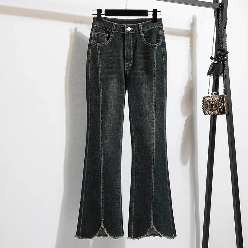 Basics Vintage Casual High Waist Chic Button Slim Flare Jeans Denim Long Pants Streetwear High Street Autumn Plus Size Clothing 250609