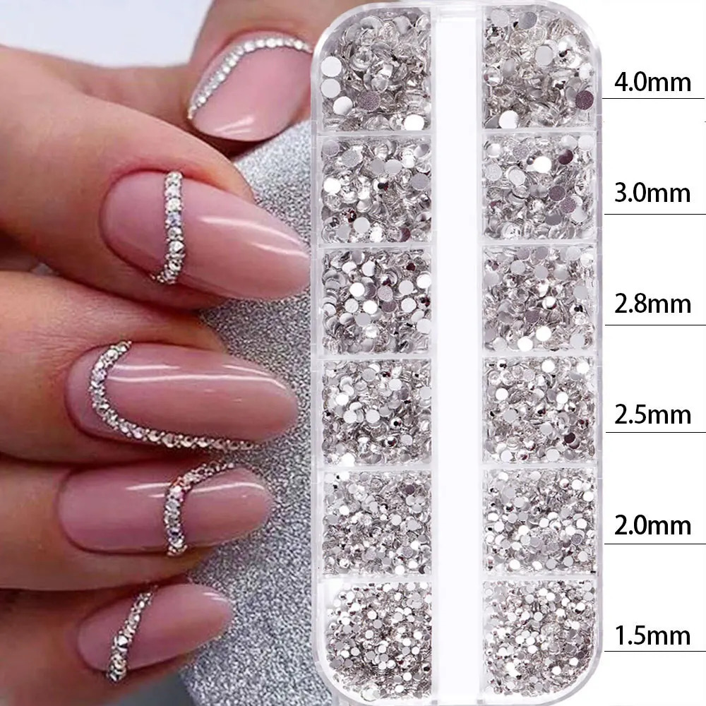 2400pcs Shiny Clear Crystal Gems Nail s 154mm Mixed Round Glass Stone Flatback Charms 12grids Diamond DIY 250606