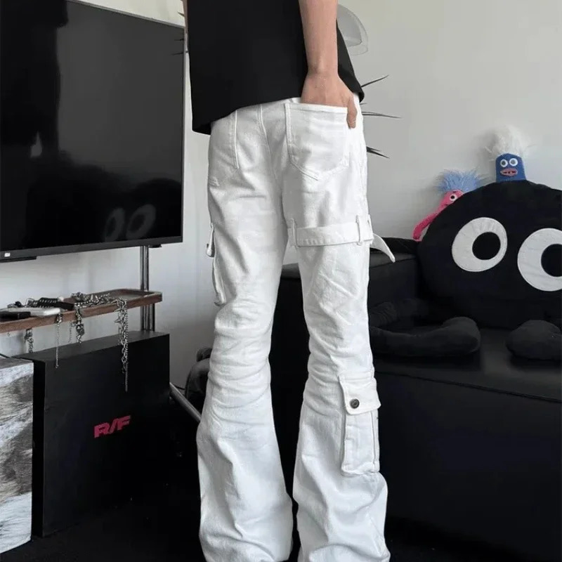 American High Street Vibe Straps and Squid Work Jeans Mens Style Korean Clothes Baggy Pants Denim Shorts Rhinestones 250611