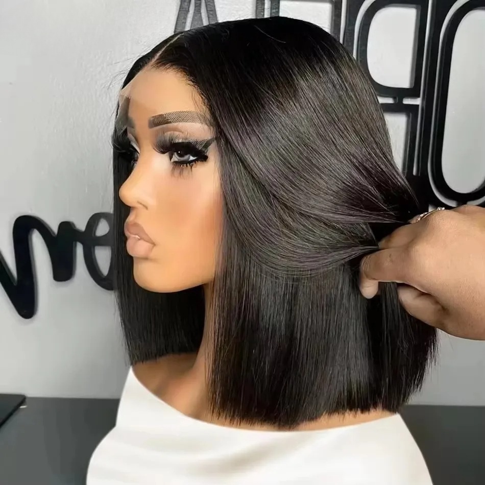 Bone Straight Bob Wig Closure Glueless Ready To Wear 13x4 HD Lace Front Human Hair Wigs 16 Inch For Women Synthetic