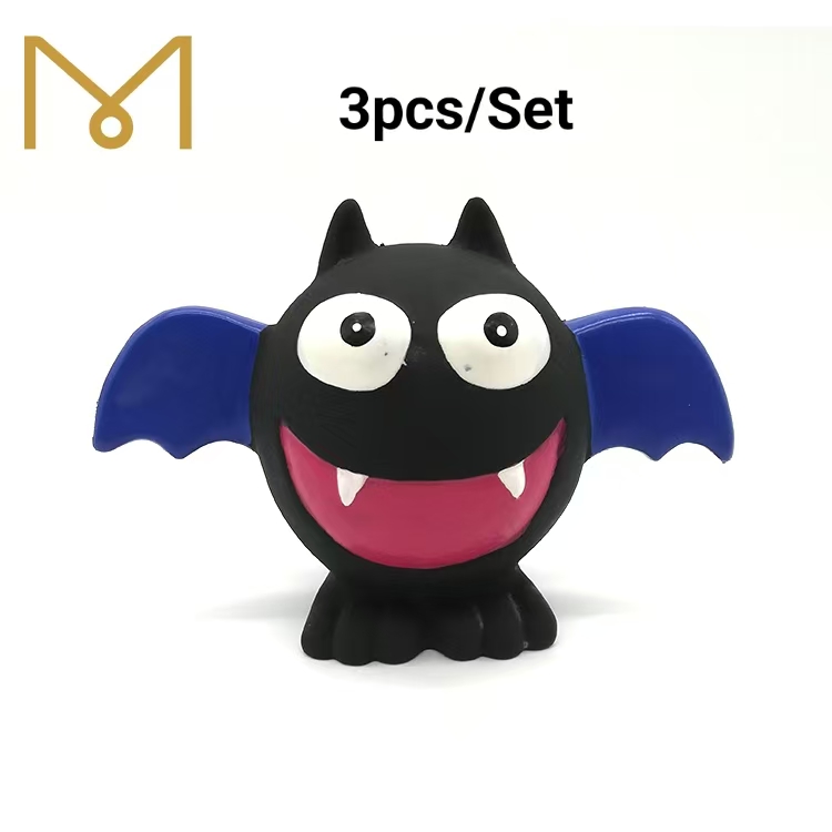 Rubber Bat Dog Chew Toys Squeaky Latex Toothbrush Halloween Puppy Pet Toy 3pcs/Pack