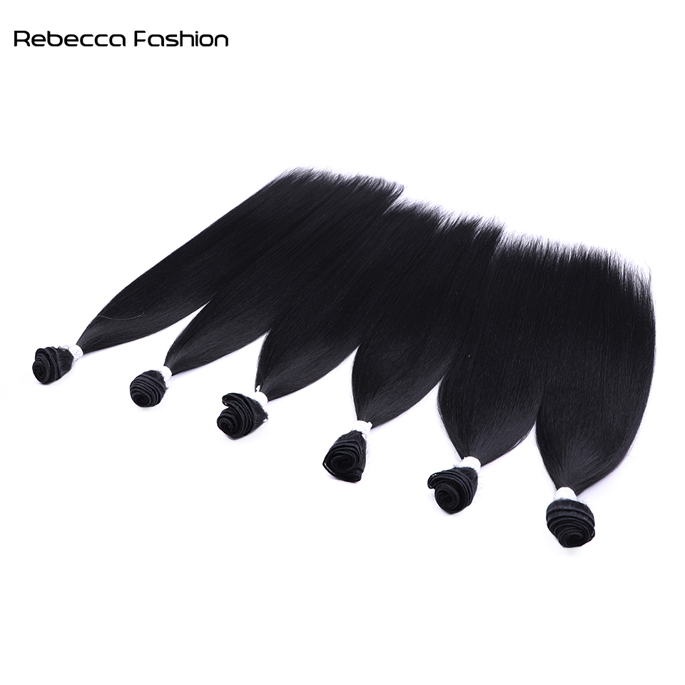 Rebecca Fashion Synthetic Yaki Straight Ombre Blonde Fake Bundles 22 24 26 Inches 6PCS Super Long Weave Extensions Hair