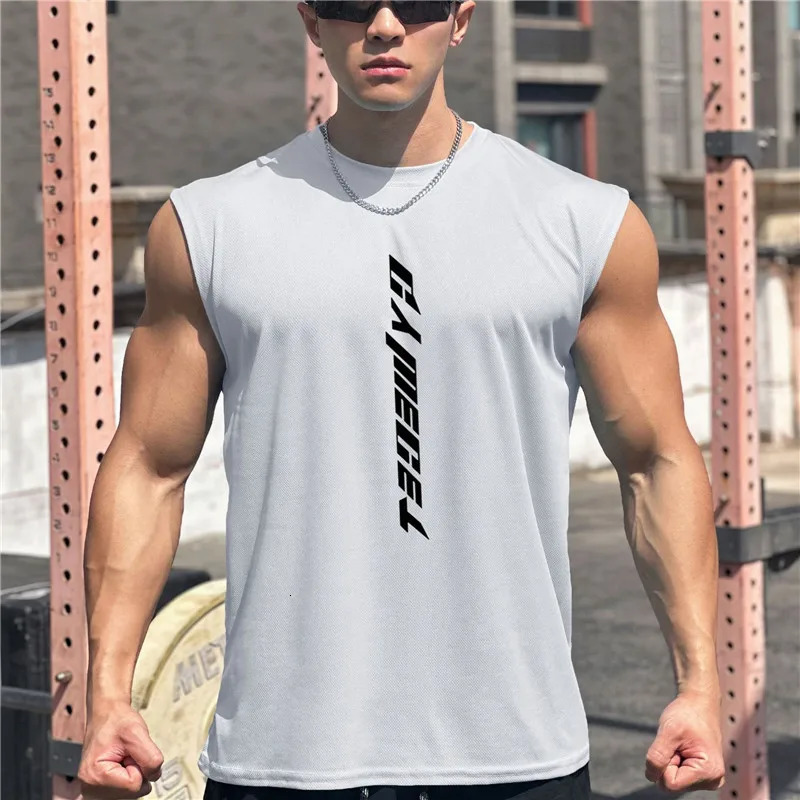 Mens Gym Tank top Man Fitness Sleeveless Shirt Male Mesh Breathable Sports Vest Undershirt Gyms Running Men 250609