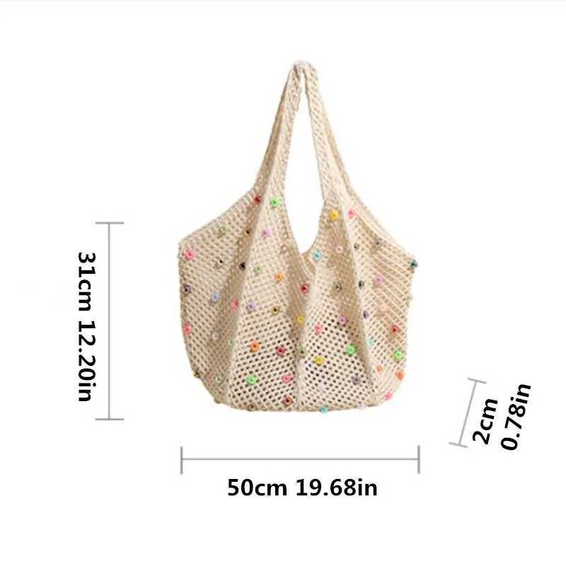 Summer Commuting Woven Bag for Women Single Armpit Bag Fashion Large Capacity Tote Bag Beach Pearl Hollow Handbag Shoulder Bag XJ250610